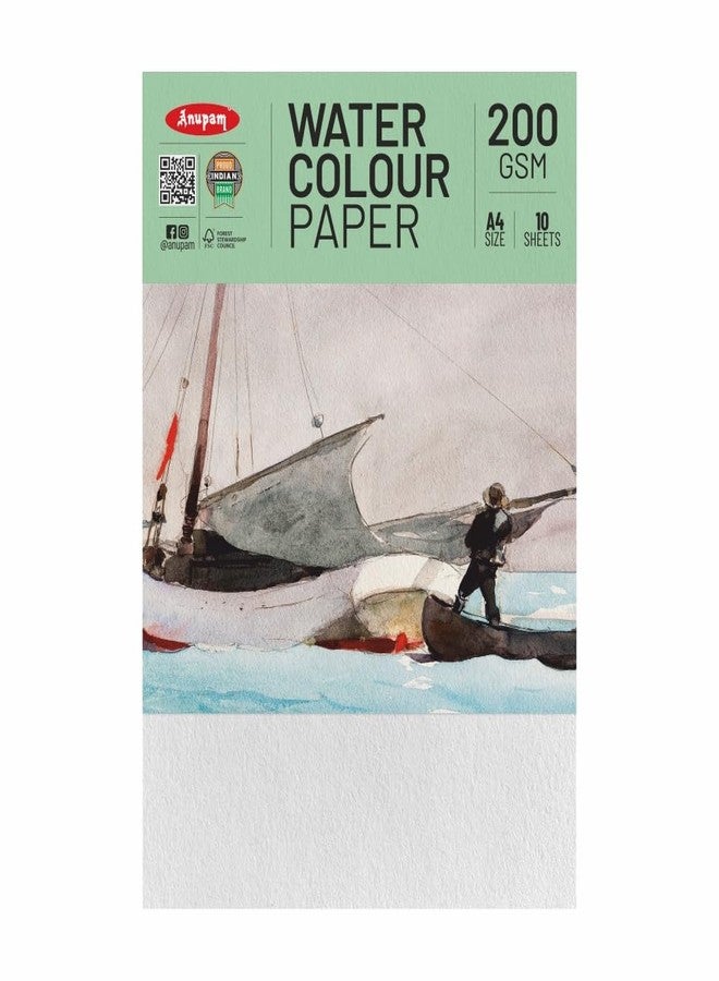 Anupam Professional Watercolour Paper | A4 (30X21CM) 200 GSM Cold Pressed Paper |Acid-Free 10 Sheets| Ideal for Artist, Professional Drawing, Painting Dry & Wet, Fine Art, School, Students - Image 1